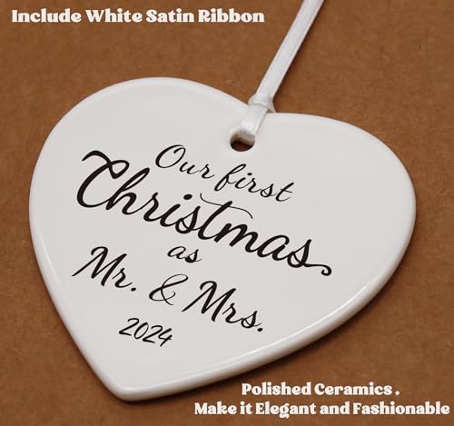 Wedding Gifts for Couple,Our First Christmas as Mr Mrs Ornament 2024 with Gift Box,Unique 1st Christmas Married Ornaments, Newlywed Keepsake Ornament