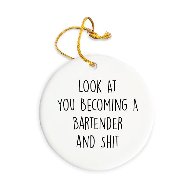 Bartender Ornament, Bartender Christmas Ornament, Bartender Christmas Tree Ornament, Bartender Gift, Christmas Decorations, 3" Circle Ceramic Ornament