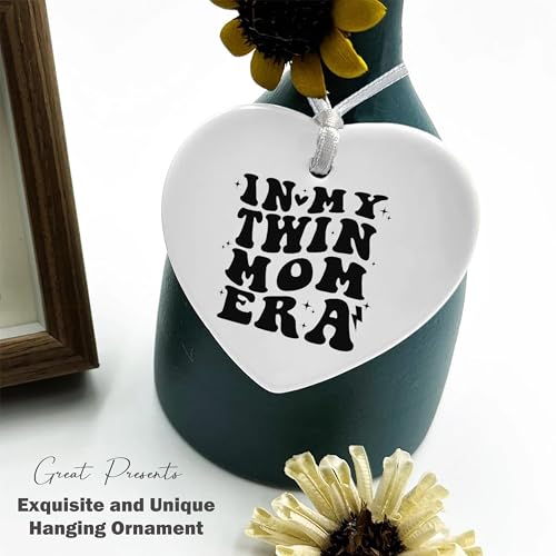 Twin Mom Club - Gender Reveal and New Baby Gift - In My Twin Mom Era - Baby Shower Announcement - Christmas Decor - Ceramic Heart Shaped Ornament Plaque Keepsake