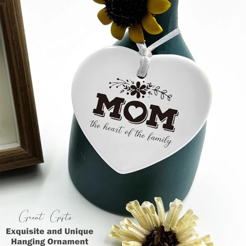 Present for Mother's Day-Birthday Thanksgiving New Year for Mother-Mom Life-Thank You Gifts-Mom The Heart of The Family-Mommy Appreciation Present-Heart Shaped Ornament