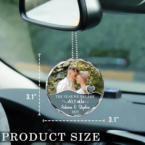 Personalized The Year We Became Mr & Mrs, Wedding Gifts for Newlywed Couple, Bride and Groom, Custom Photo, Names, Year (Mr&Mrs Photo Car Ornament)