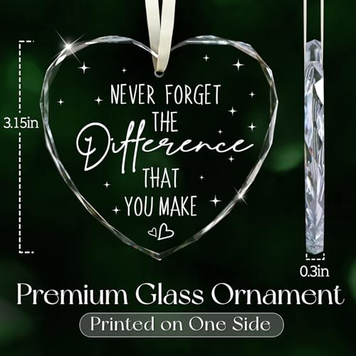 Thank You Gifts for Women, Never Forget The Difference That You Make Glass Ornament Gifts for Teacher Appreciation Coworker Leaving Farewell Nurse Social Workers - Retirement Gift- Wine Bottle Decor