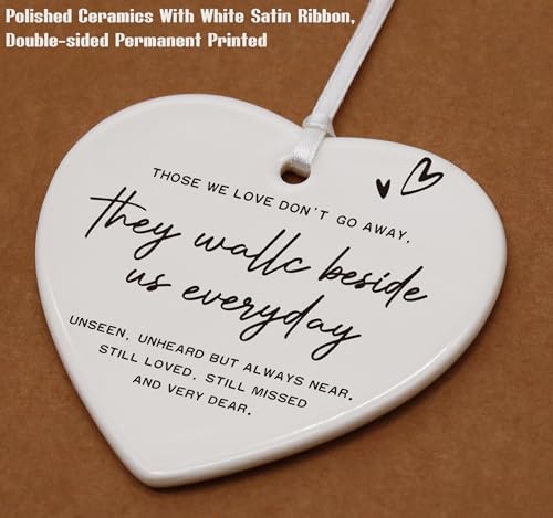 Sympathy Gift,Family Loss,Bereavement Gift,Memorial Keepsake,Those We Love Don't Go Away-Ceramic Heart Ornament Keepsake Sign Plaque Decor Gift-Double-Sided Printing