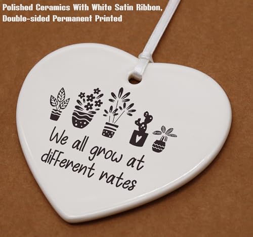 Birthday, Funny Inspirational Quotes Gifts-Affirmations Present-Positive Motivational,Encouragement Present,We All Grow at Different Rates-Ceramic Heart Shaped Ornament