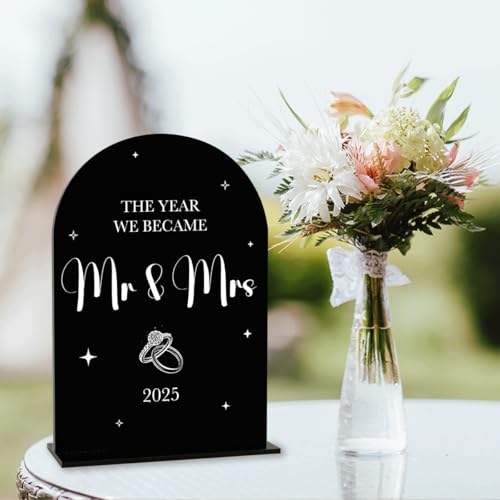 Black Wedding Sign, The Year We Became Mr and Mrs Signs, Wedding Engagement Bridal Shower Decor for Reception Ceremony Party, Weddings Love Acrylic Sign