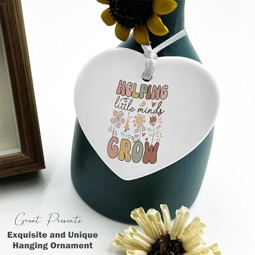 Teacher Appreciation Week Gifts,Thank You Present for Educator,Thanksgiving for Teacher-Heart Shaped Ornament-Helping Little Minds Grow