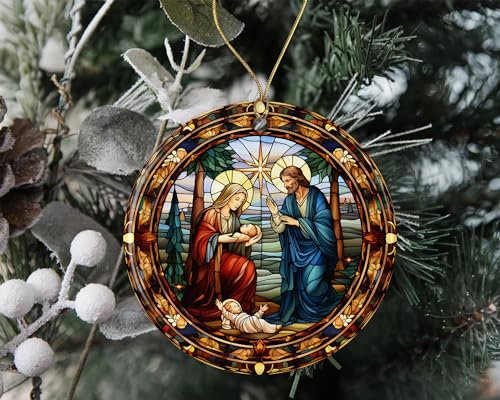 Stained Glass Christmas God Ornament Ceramic, Ornament Ceramic, Stained Glass God Ornament, Ornament Religious Gift for Christians Printed on Both Sides