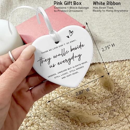 Sympathy Gift,Family Loss,Bereavement Gift,Memorial Keepsake,Those We Love Don't Go Away-Ceramic Heart Ornament Keepsake Sign Plaque Decor Gift-Double-Sided Printing