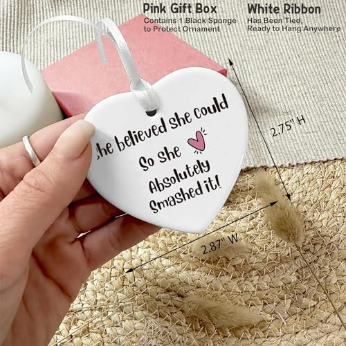 She Believed She Could-Proud of You Present for Women Girl Sister Daughter Niece Best Friend Colleague Nurse Teacher-Well Done Gift-Ceramic Heart Ornament Keepsake Sign Plaque Decor