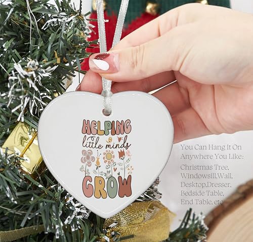 Teacher Appreciation Week Gifts,Thank You Present for Educator,Thanksgiving for Teacher-Heart Shaped Ornament-Helping Little Minds Grow