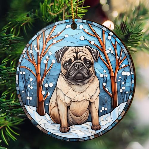 2D Flat All Over Printed, Pug Ornaments, Dog Ornaments, 2 Sides 3.5" Wood Ornament, Gift for Pug Lover, Christmas Decorations