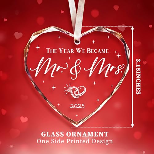 Wedding Gifts, Mr & Mrs Ornament 2025, Bridal Shower Gifts, Just Married Gift for Newlywed Couple, Bride, Crystal Glass Ornament