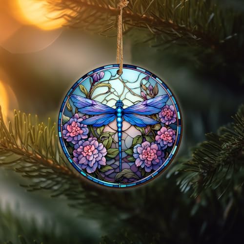 2D Flat All Over Printed, Dragonfly Christmas Ornaments, Ornaments for Dragonfly Lover, 2 Sides 3.5" Wood Ornament, Christmas Decorations (Ephg-51979009)