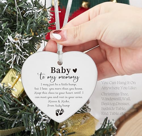 To My Mommy - New Mom Present From Baby Bump - Mom Appreciates Gift - Mama to Be - Pregnancy Announcement - Christmas Decor - Ceramic Ornament - Heart Shaped Sign Plaque Keepsake