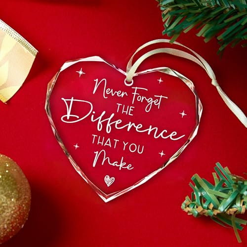 Thank You Gifts,Appreciation Gifts for Teacher,Boss, Coworkers, Manager, Mentor, Nurse, Mom, Friends,Heart-Shaped Never Forget The Difference That You Make Gifts - Christmas Ornaments