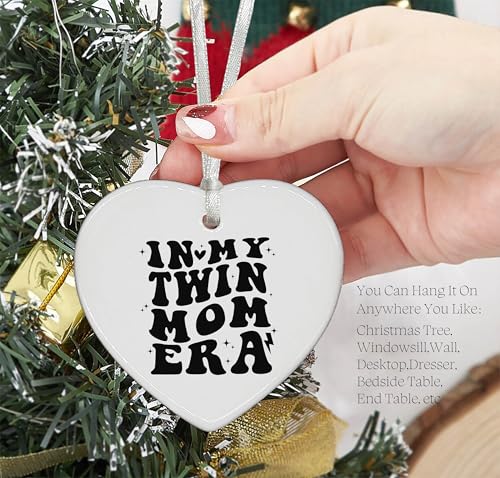 Twin Mom Club - Gender Reveal and New Baby Gift - In My Twin Mom Era - Baby Shower Announcement - Christmas Decor - Ceramic Heart Shaped Ornament Plaque Keepsake