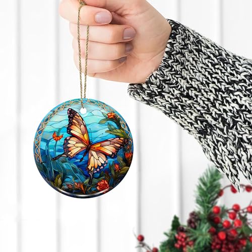 2D Flat All Over Printed, Butterfly Ornaments, Buttefly Ceramic Ornaments, Butterfly Christmas Ornaments, 2 Sides 2.9" Ceramic Ornaments, Butterfly Christmas Decor (EPHG-52541002)
