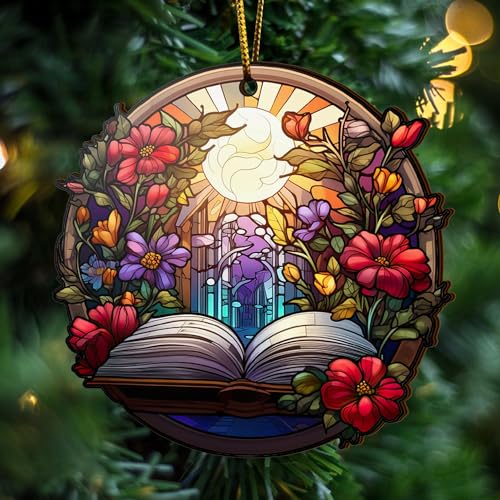 2D Flat All Over Printed, Book Ornaments, Bookshelf Christmas Ornaments, 2 Sides 3.5" Wood Ornament, Gift for Book Lover