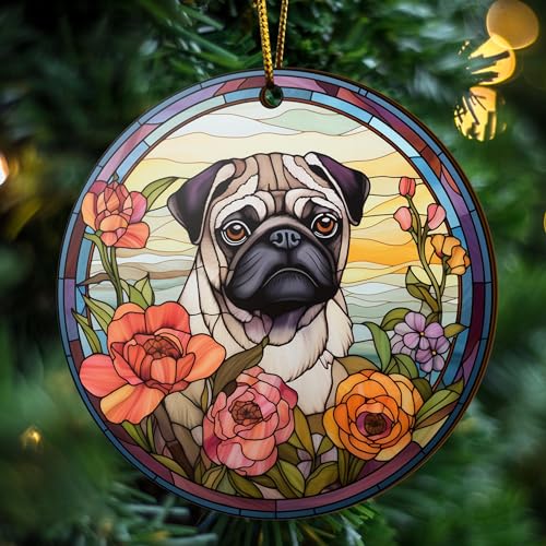 2D Flat All Over Printed, Pug Ornaments, Dog Ornaments, 2 Sides 3.5" Wood Ornament, Gift for Pug Lover, Christmas Decorations