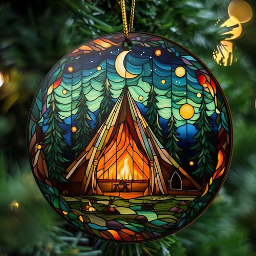 2D Flat All Over Printed, Camping Ornaments, Camping Christmas Ornaments, 2 Sides 3.5" Wood Ornament, Gift for Camper Lover, Christmas Decor