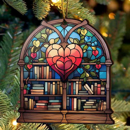 2D Flat All Over Printed, Book Ornaments, Bookshelf Christmas Ornaments, 2 Sides 3.5" Wood Ornament, Gift for Book Lover