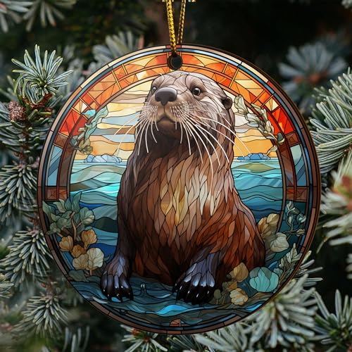 2D Flat All Over Printed, Otter Ornaments, Christmas Tree Ornaments, 2 Sides 3.5" Wood Ornament, Gift for Otter Lover, Christmas Decor (Ephg-52651001)