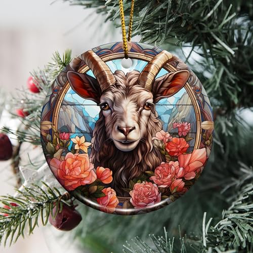 2D Flat All Over Printed, Goat Ornaments, Goat Christmas Ornaments, Goat Ceramic Ornaments, 2 Sides 2.9" Ceramic Ornaments, Gift for Farmer, Christmas Decorations (Ephg-52659004)