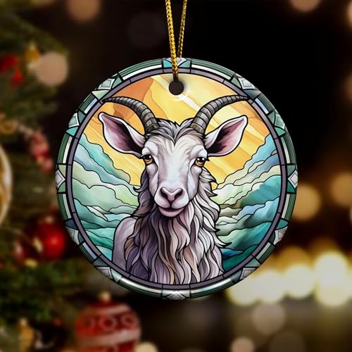 2D Flat All Over Printed, Goat Ornaments, Goat Christmas Ornaments, Goat Ceramic Ornaments, 2 Sides 2.9" Ceramic Ornaments, Gift for Farmer, Christmas Decorations (Ephg-52659002)