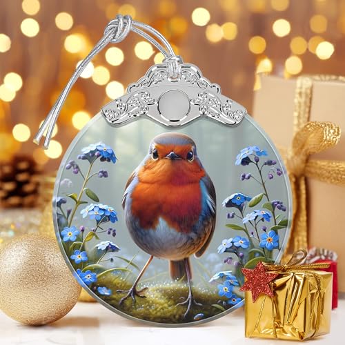 Robin Stained Glass Ornament - Christmas Tree Decorations, Robin Ornaments for Christmas Tree