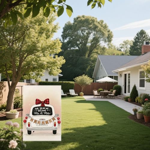The Year We Became MR. and MRS. Wedding Garden Flag 12x18 Inch Double Sided Outside 2025 Marriage Car Welcome Romantic Yard Outdoor Decoration