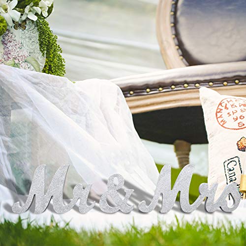Wooden Mr and Mrs Sign, Rustic Mr. & Mrs. Letters Wedding Signs for Wedding Table, Miss Mr. Deroation for Photo Props/Party Table/Anniversary/Valentine's Day/Wedding & Engagement, Silver