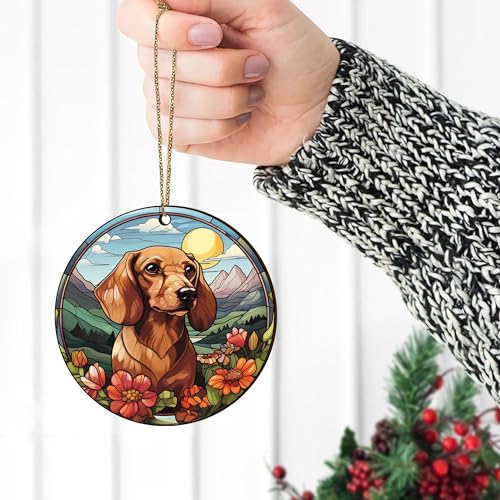 2D Flat All Over Printed, Dachshund Ornaments, Dachshund Christmas Ornaments, 2 Sides 3.5" Wood Ornament, Gift for Dachshund Lover, Christmas Decorations (Ephg-52400006)
