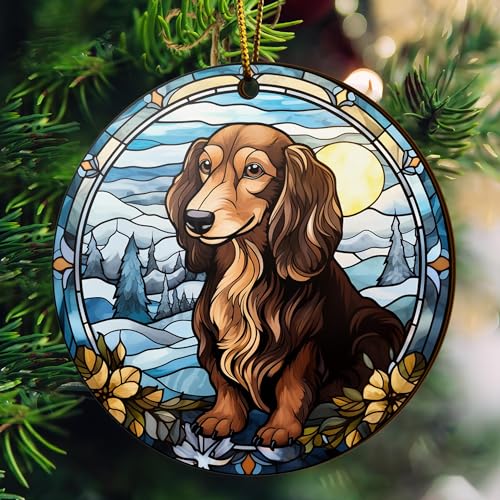 2D Flat All Over Printed, Dachshund Ornaments, Dachshund Christmas Ornaments, 2 Sides 3.5" Wood Ornament, Gift for Dachshund Lover, Christmas Decorations (Ephg-52400005)
