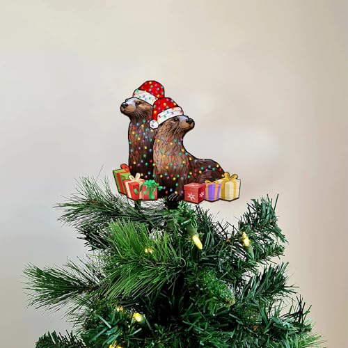 2D Flat All Over Printed, Otter Tree Topper, Otter Christmas Tree Topper, Otter Couple Christmas, 8", 12", 18" Wood Tree Topper, Christmas Tree Decor, Gift for Otter Lover