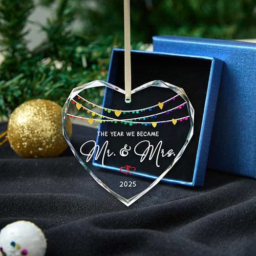 Wedding Gifts, Mr and Mrs Gifts Ornament 2025,Bridal Shower Gifts,Wedding Gifts for Couples 2025, Just Married Gift for Newlywed Couple, Bride,Crystal Glass Ornament Mr and Mrs Gifts