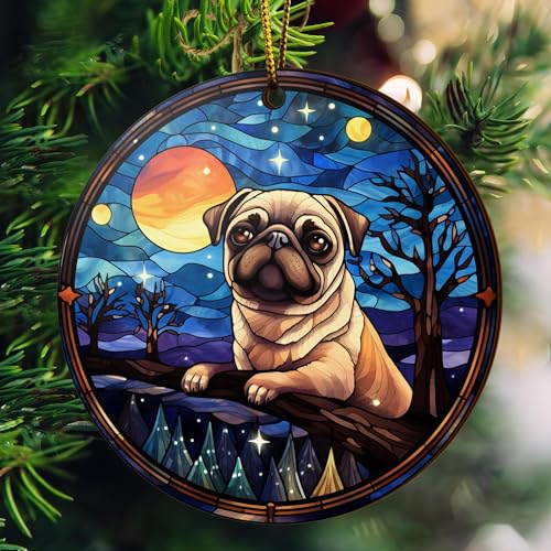 2D Flat All Over Printed, Pug Ornaments, Dog Ornaments, 2 Sides 3.5" Wood Ornament, Gift for Pug Lover, Christmas Decorations