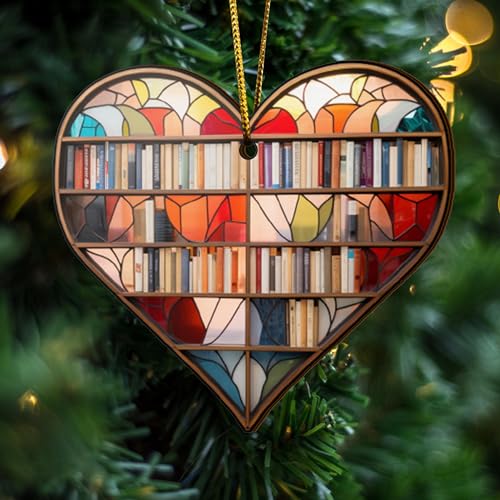 2D Flat All Over Printed, Book Ornaments, Bookshelf Christmas Ornaments, 2 Sides 3.5" Wood Ornament, Gift for Book Lover