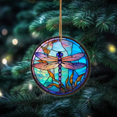 2D Flat All Over Printed, Dragonfly Christmas Ornaments, Ornaments for Dragonfly Lover, 2 Sides 3.5" Wood Ornament, Christmas Decorations (EPHG-51979007)