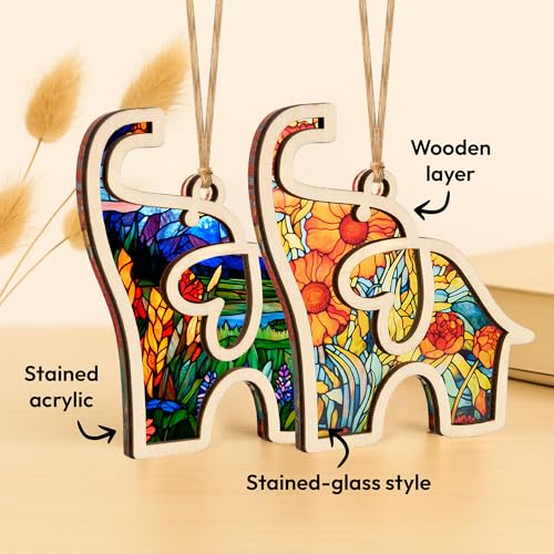 Best Friend Birthday Gifts for Women, Friendship Elephant Ornament with Story Card, Friendship Gifts for Women, Birthday Presents for Best Friends Sisters Special Bond Decor (Set 2 Suncatcher)