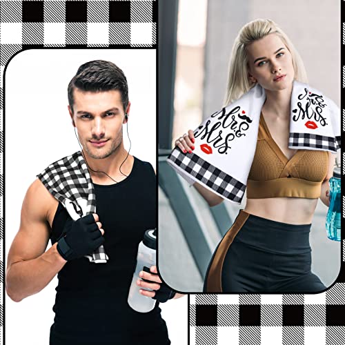Oudain 4 Pcs Mr and Mrs Gifts Kitchen Towels for Wedding Gifts Love Buffalo Plaid Dish Towers Bridal Shower Housewarming His and Hers Towels for Kitchen Decor Home