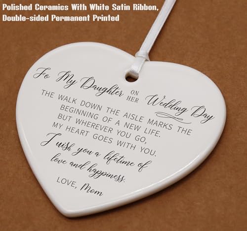 ZVMIS Bride Gifts from Mom-to My Daughter On Her Wedding Day -Wedding Day Gifts for Bride-Bridal Shower Gifts for Daughter-Bachelor Party Gifts-Heart Shaped Ornament with Gift Box, White