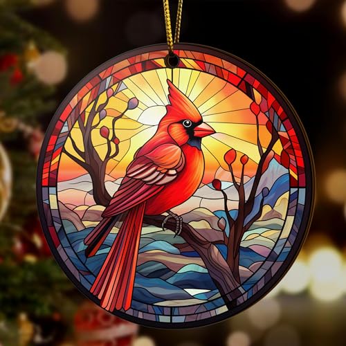 2D Flat All Over Printed, Cardinal Bird Ornaments, Red Cardinal Ornaments, Christmas Memorial Ornaments, 2 Sides 3.5" Wood Ornament, for Sympathy (EPHG-52603005)