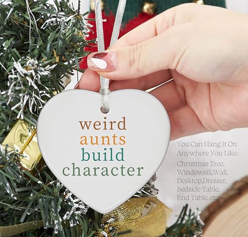 Mother's Day,Birthday New Year for Auntie,Gift for Best Aunt Ever,Thank You Present for Auntie-Aunty Appreciated Present-Ceramic Heart Shaped Ornament -Weird Aunt Build Character