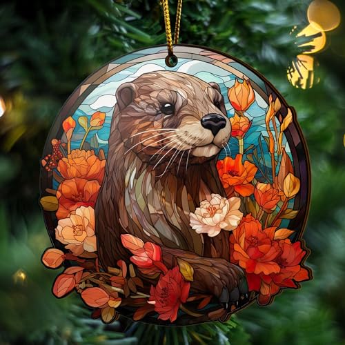2D Flat All Over Printed, Otter Ornaments, Christmas Tree Ornaments, 2 Sides 3.5" Wood Ornament, Gift for Otter Lover, Christmas Decor (Ephg-52651007)