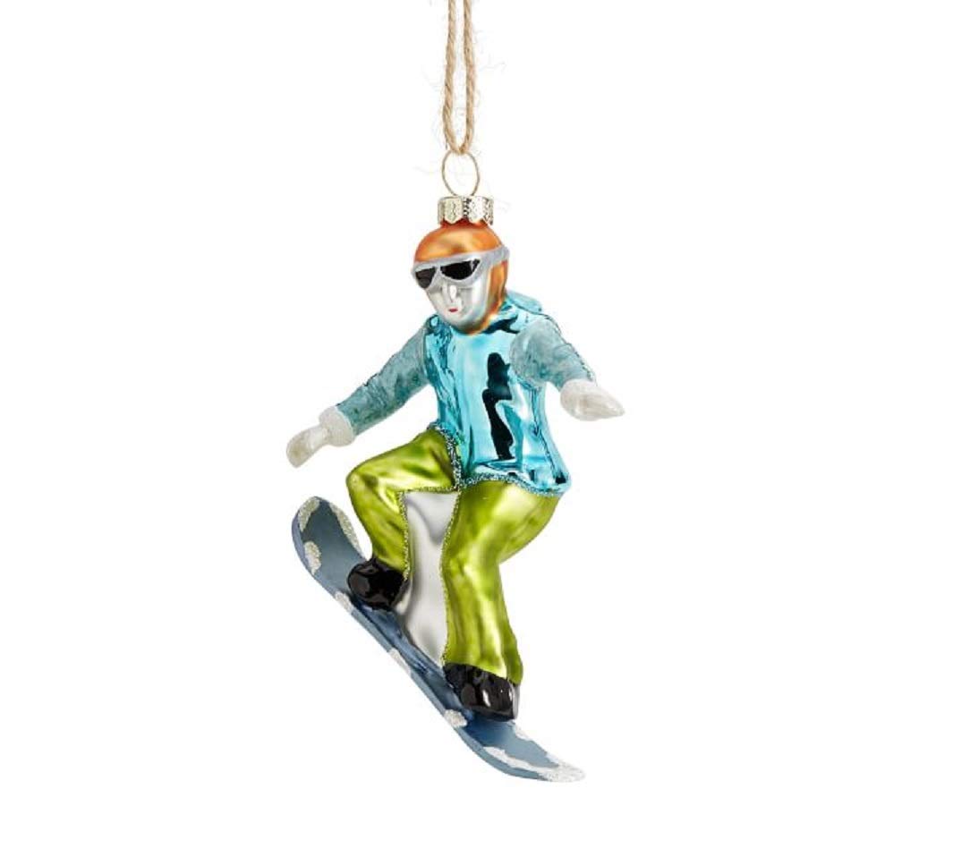 Pottery Barn Snowboarder Ornament Glass Christmas Ornament