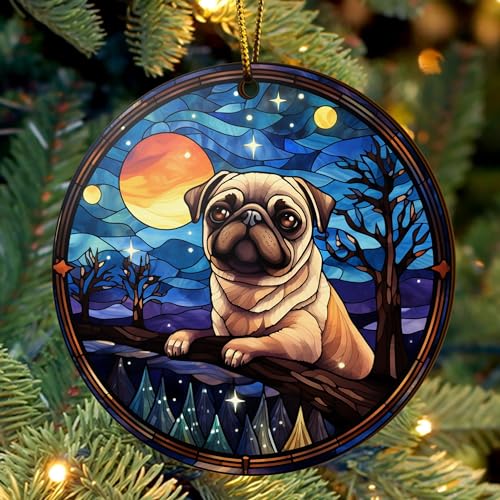 2D Flat All Over Printed, Pug Ornaments, Dog Ornaments, 2 Sides 3.5" Wood Ornament, Gift for Pug Lover, Christmas Decorations