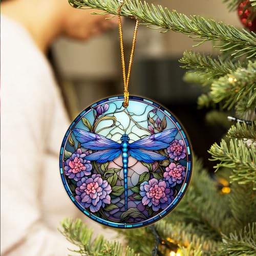 2D Flat All Over Printed, Dragonfly Christmas Ornaments, Ornaments for Dragonfly Lover, 2 Sides 3.5" Wood Ornament, Christmas Decorations (Ephg-51979009)