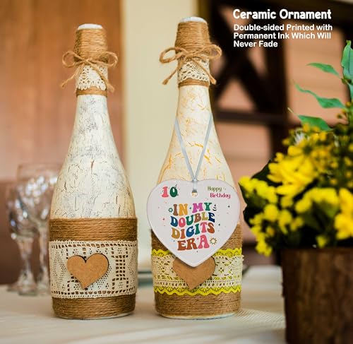 in My Double Digits Era,Meaningful 10th Birthday Ornament Present-10 Year Old Birthday Party Decor Gift-Heart Shaped Ornament Decor Gift