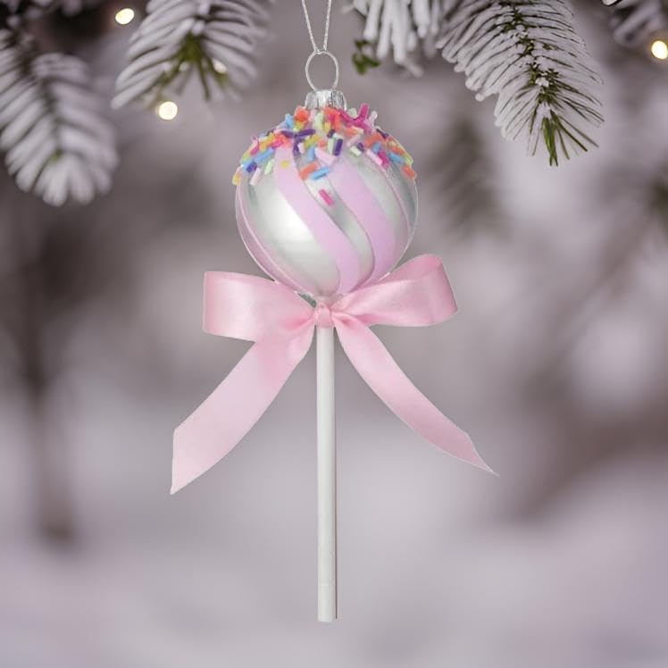 The Bridge Collection Pink Cake Pop Ornament - Cake Pop with Sprinkles Ornament for Holiday Decor - Dessert Ornament - Junk Food Ornament