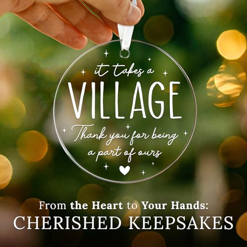 HEXMOZ Thank You Gifts for Women, Men - It Takes a Village Ornament - Teacher Ornament - Appreciation Gift for Teacher Coworker Daycare Provider Nanny Babysitter Coach - Acrylic Christmas Ornaments